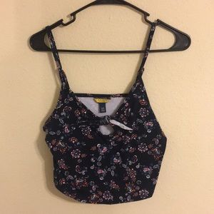 Navy Blue Floral Crop Top